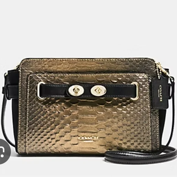 Coach Blake Crossbody Bag Metallic Snake Embossed Bronze Leather Gold Hdwr NWT - Picture 2 of 16